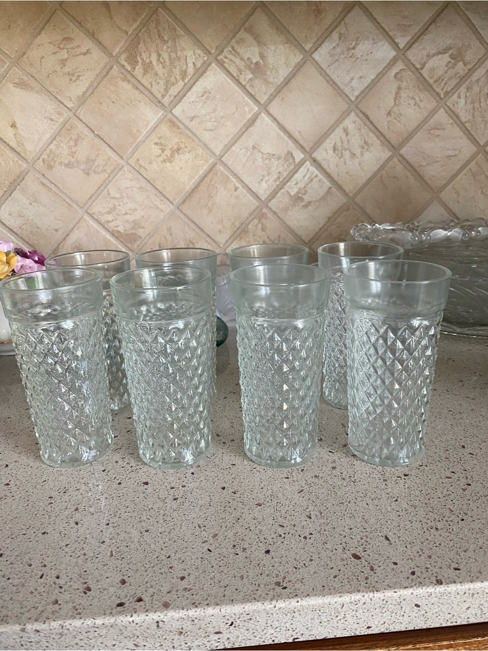 Clear Textured Glass Drinking Tumblers - Set of 8
